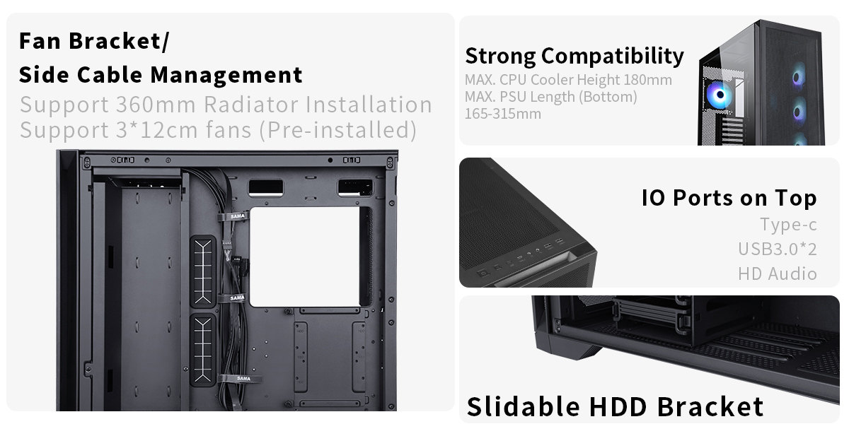 NeweggBusiness - Sama 4501-Black Dual USB3.0 and Type C Tempered